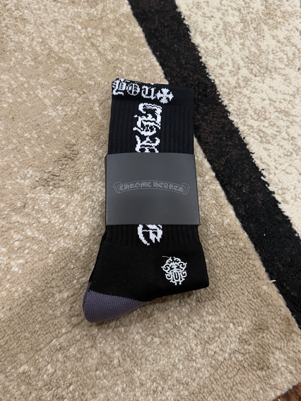 Chrome Hearts Dagger Socks Cross Logo CH Men's Large 9-13 White Black Brand New